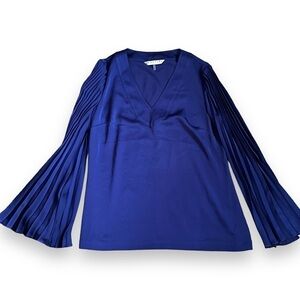 Trina Turk‎ Womens Almande Pleated Sleeve Pullover Blouse blue Medium